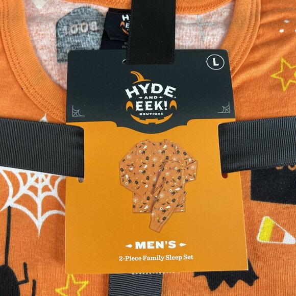 Hyde & Eek Men's Large Orange 2-Pc Halloween PJ Set bat Candy Spider Boo - Picture 2 of 7